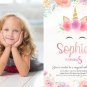 Unicorn Printable Invitation Design 1 with Photo Princess Digital Printable