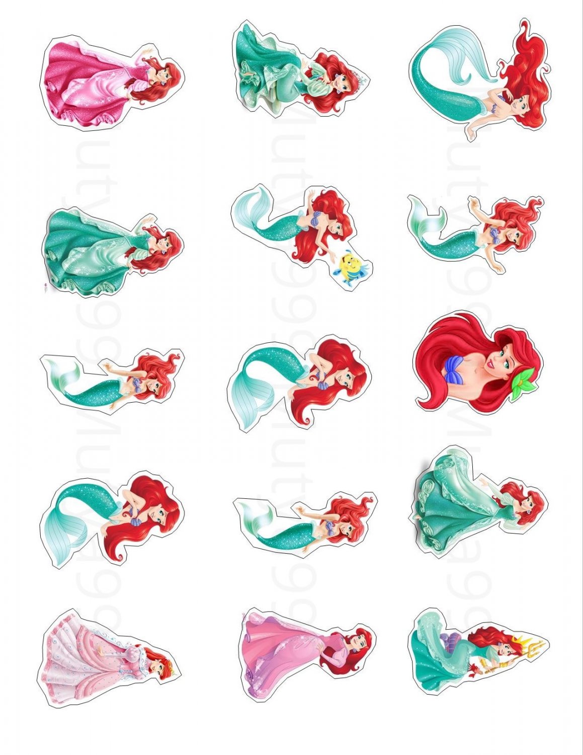 Ariel Disney Princess Assorted Cupcake Toppers Printable Digital ...