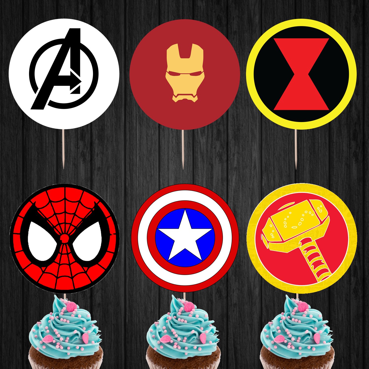 Avenger Logo Superhero Cupcake Toppers Printable Digital Instant Download