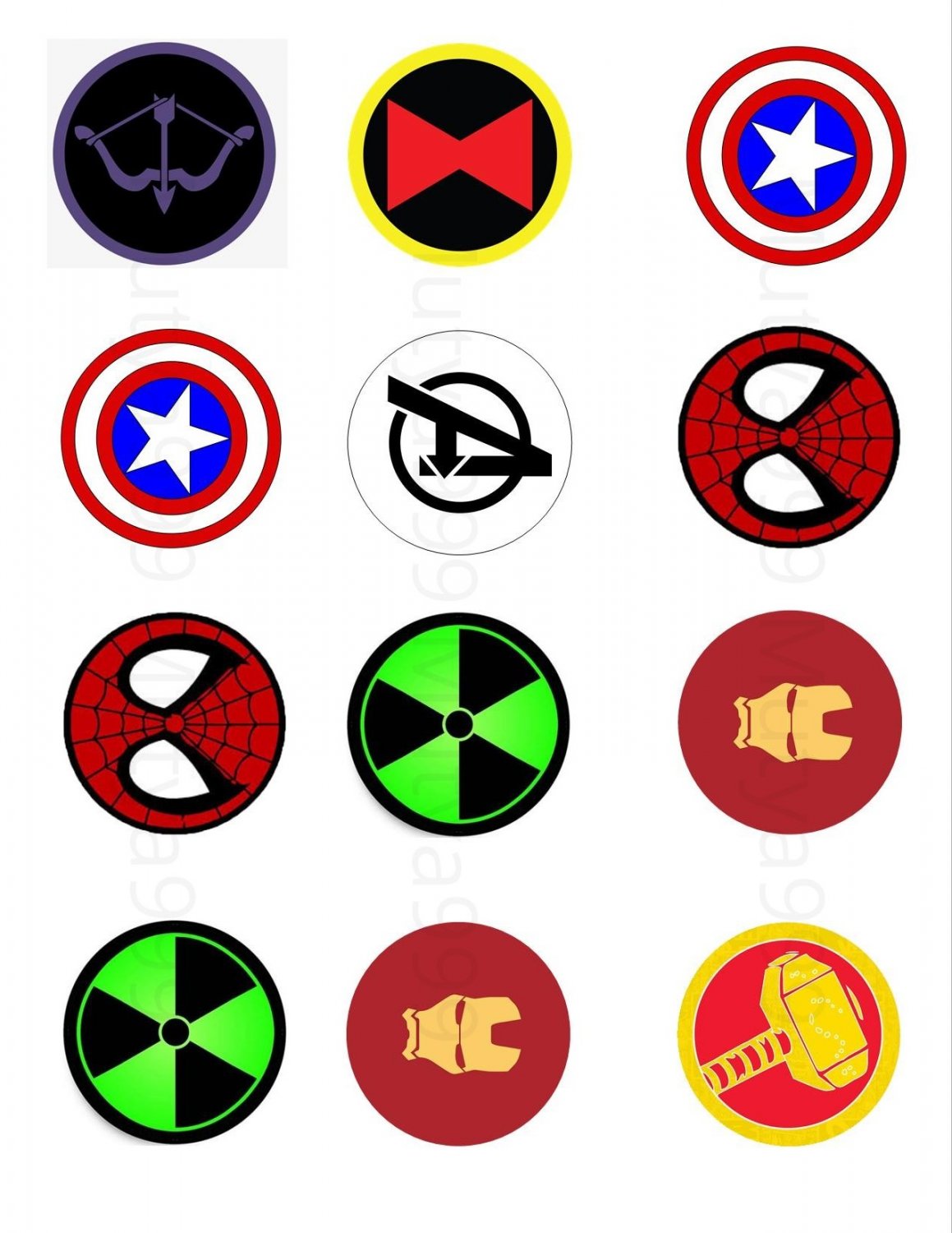 Avenger Logo Superhero Cupcake Toppers Printable Digital Instant Download