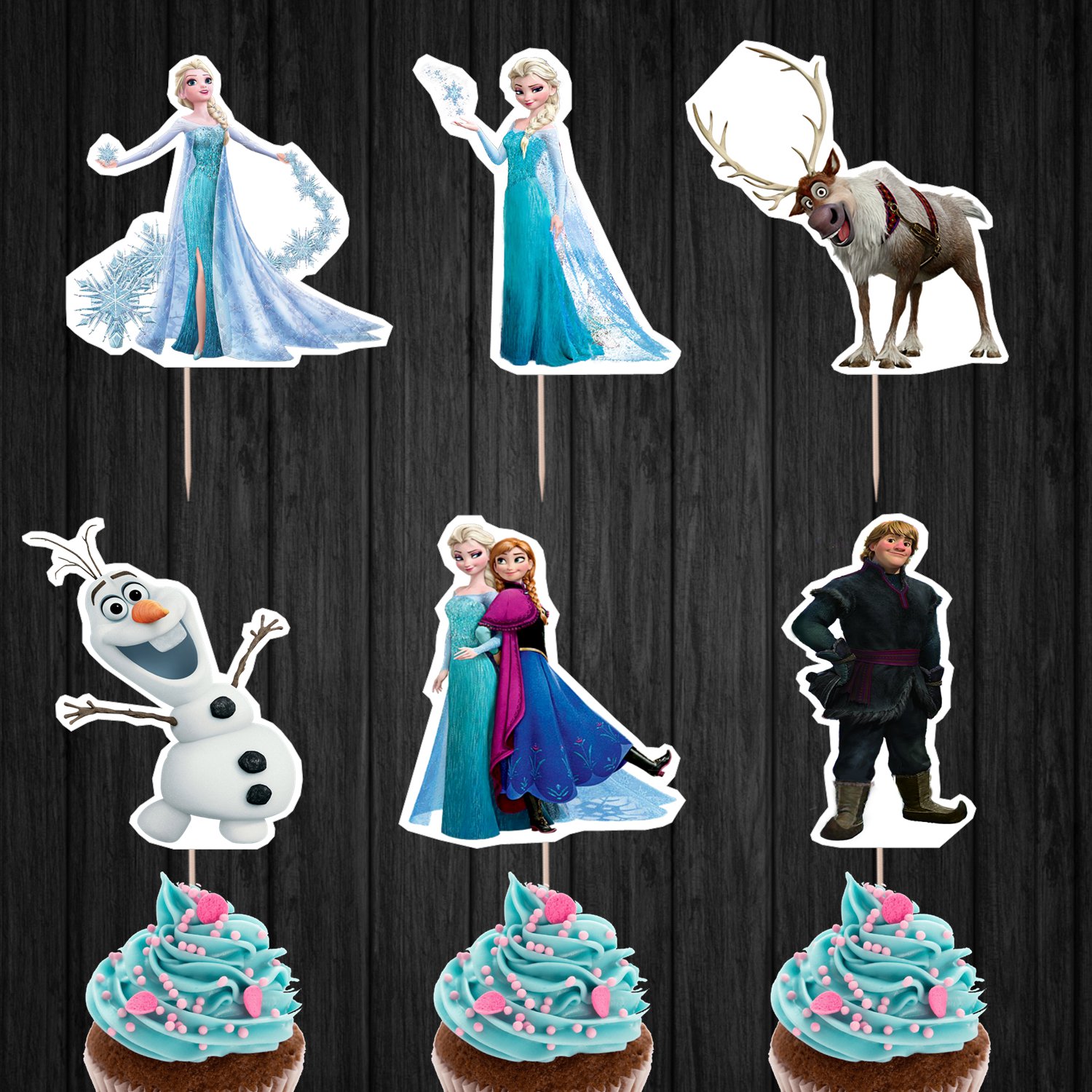 Frozen Disney Elsa Anna Cupcake Toppers Princess Olaf Digital Printable ...