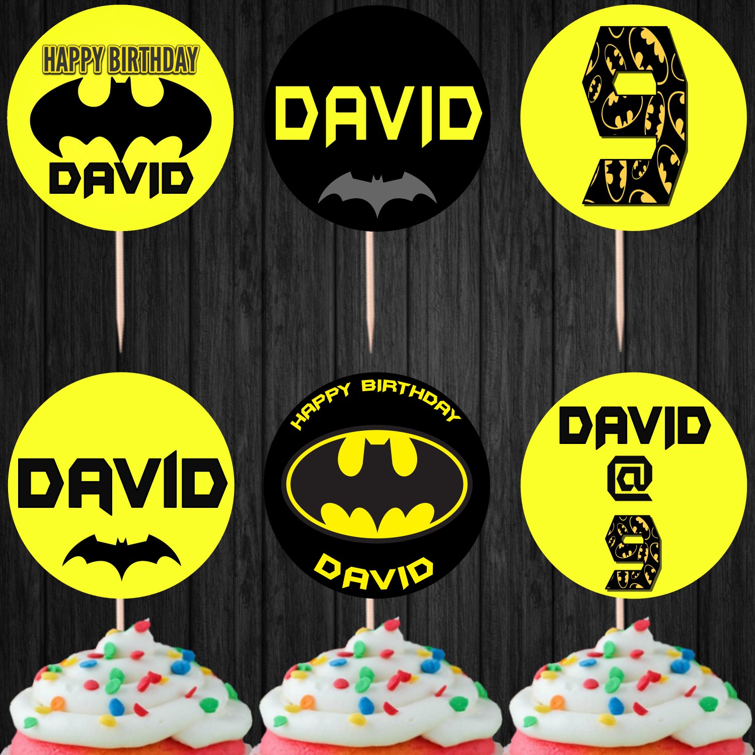 Personalized Batman Superhero Cupcake Toppers Printable Digital