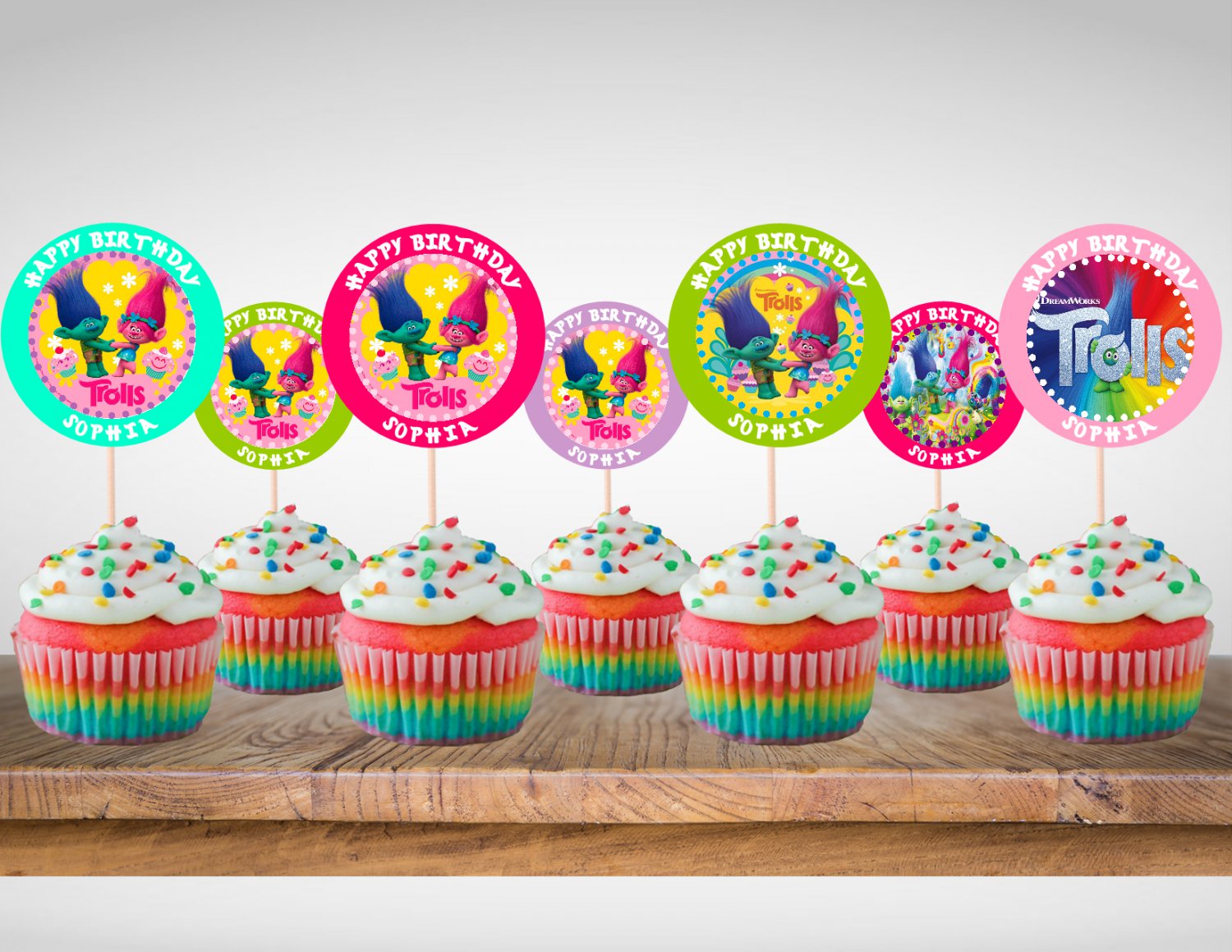 Personalized Trolls Cupcake Toppers Digital Printable