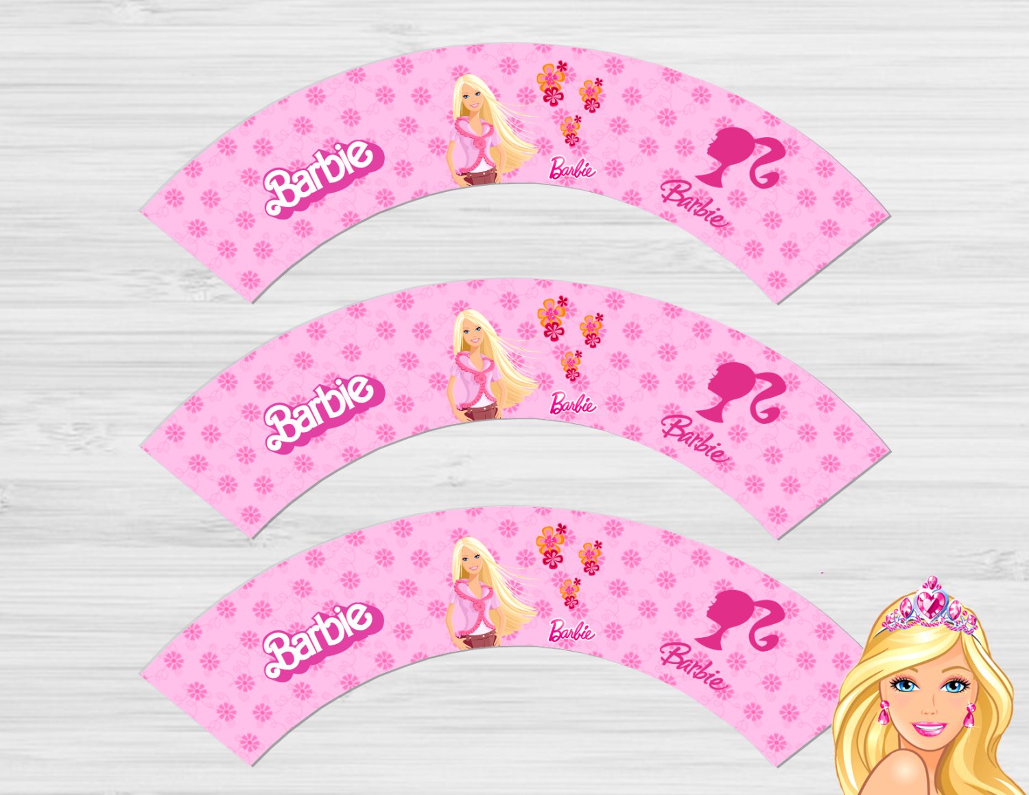 Barbie Princess Cupcake Wrappers Printable Digital Instant Download