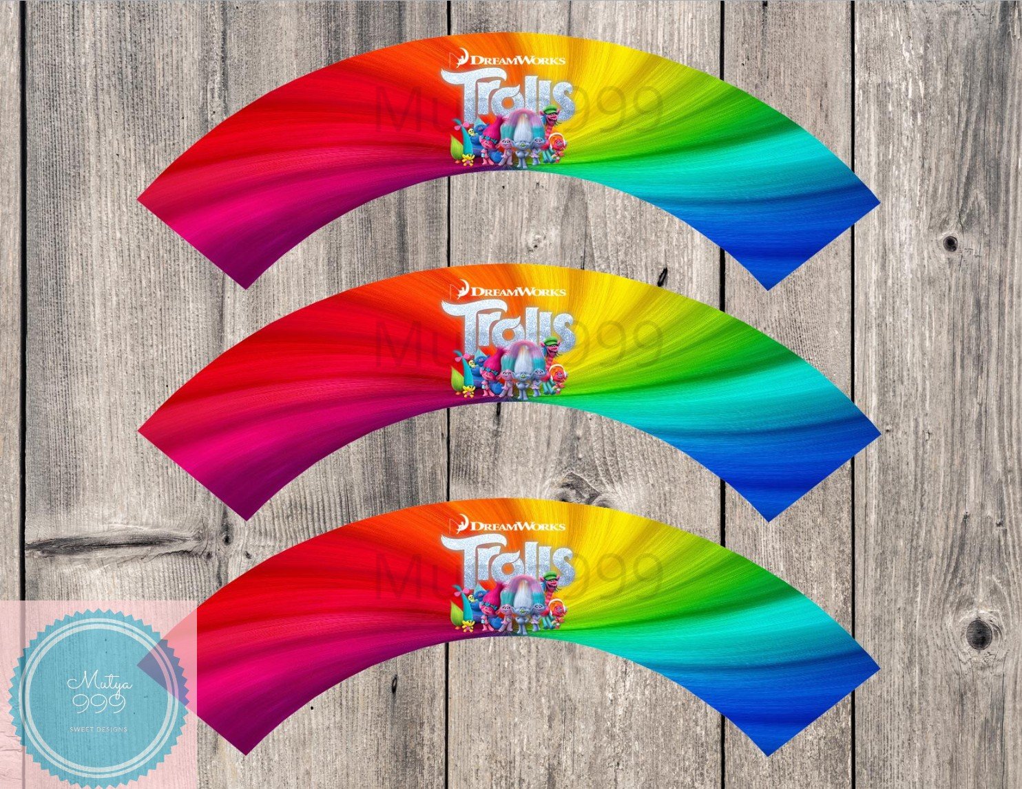 Trolls Cupcake Wrappers Printable Digital Instant Download