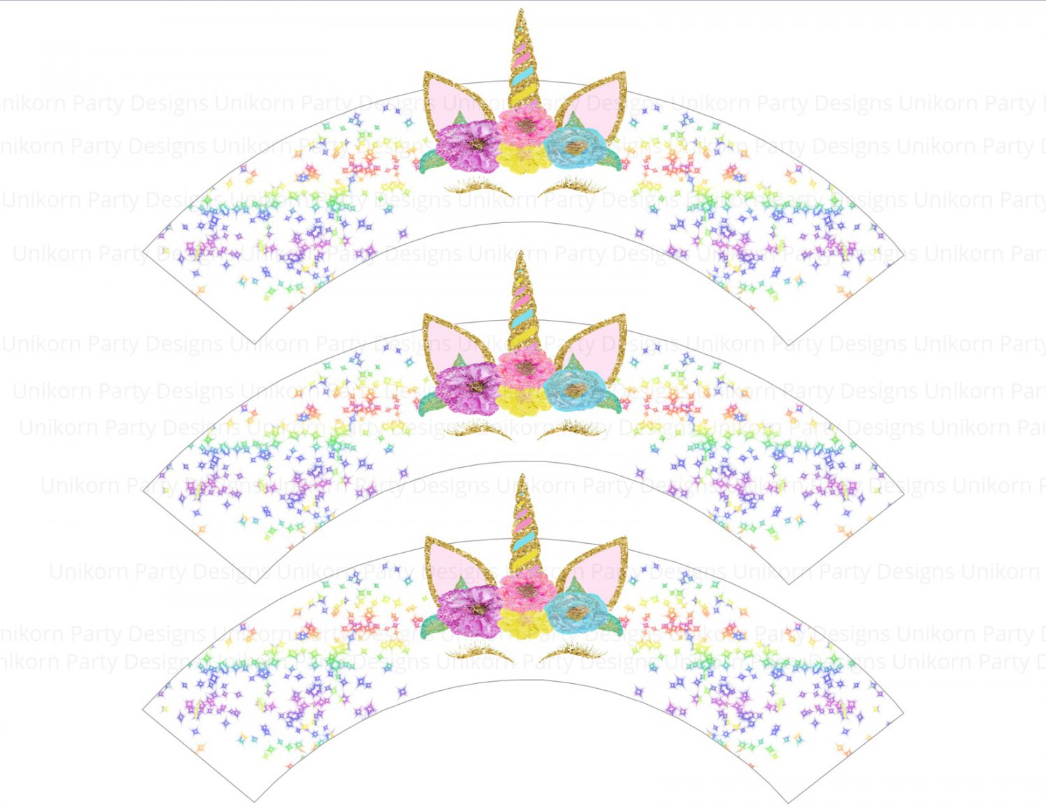 unicorn design 4 horn head cupcake wrappers printable