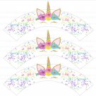 Unicorn Design 4 Horn Head Cupcake Wrappers Printable Digital Instant Download