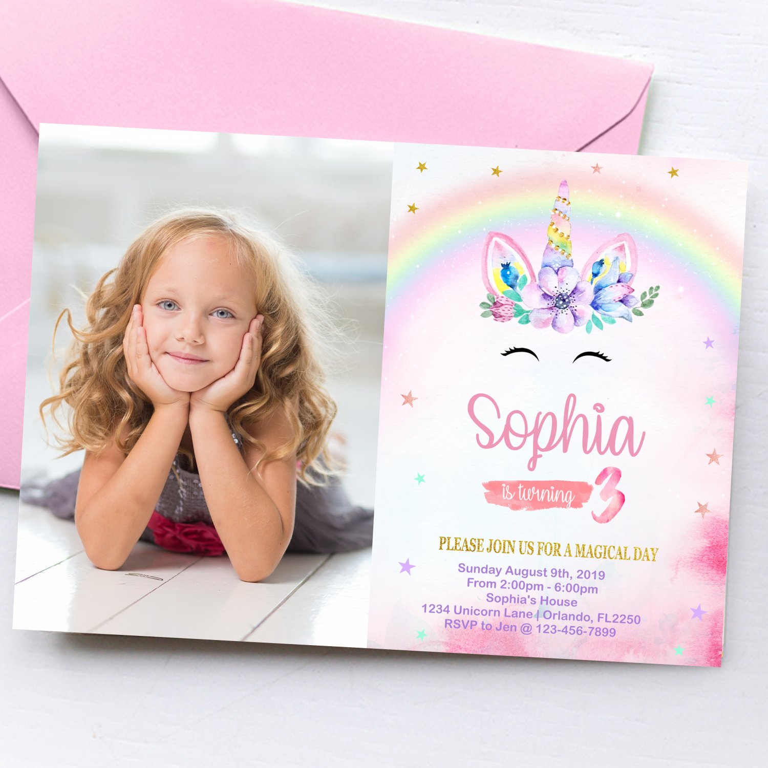 Unicorn Princess Invitation Design 2 with Photo Printable Digital