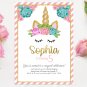 Unicorn Invitation Design 3 Printable Digital princess watercolor glitters birthday