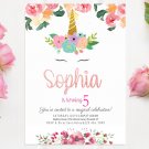 Unicorn Invitation Design 5 Printable Digital watercolor Princess glitters birthday