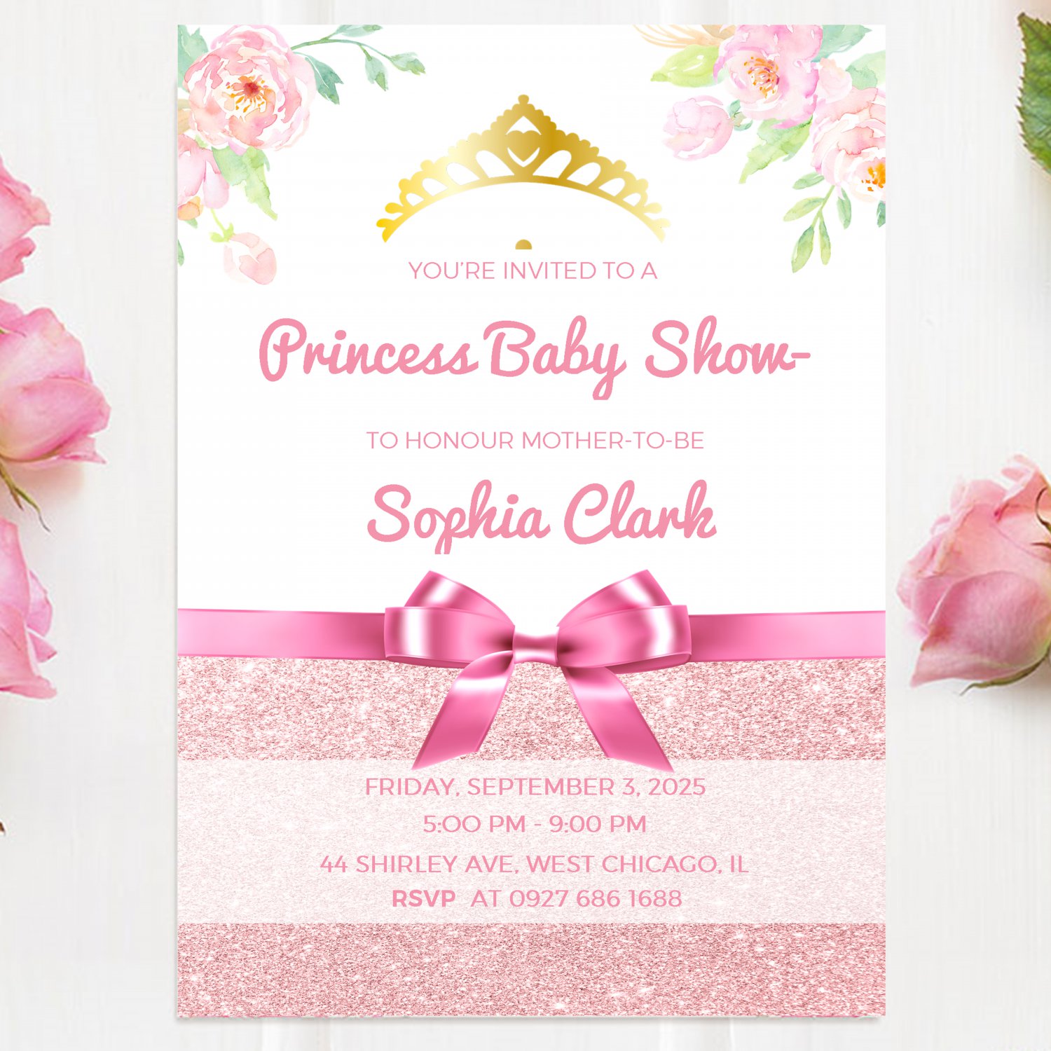 Baby Shower Princess Design 1 Invitation Printable Personalized Digital