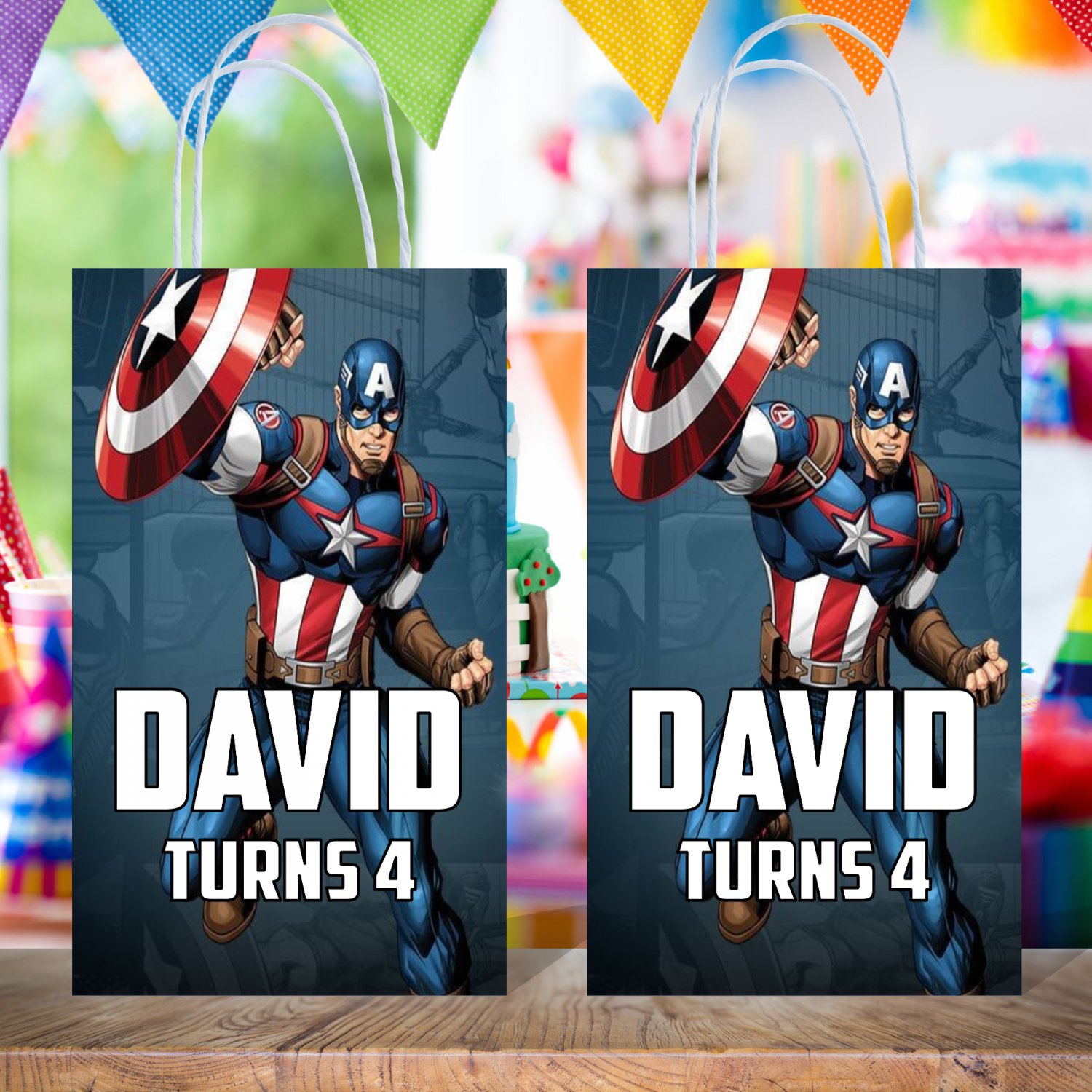 Personalized Captain America Favor Loot Paper Bag Template Printable Digital Custom Superhero