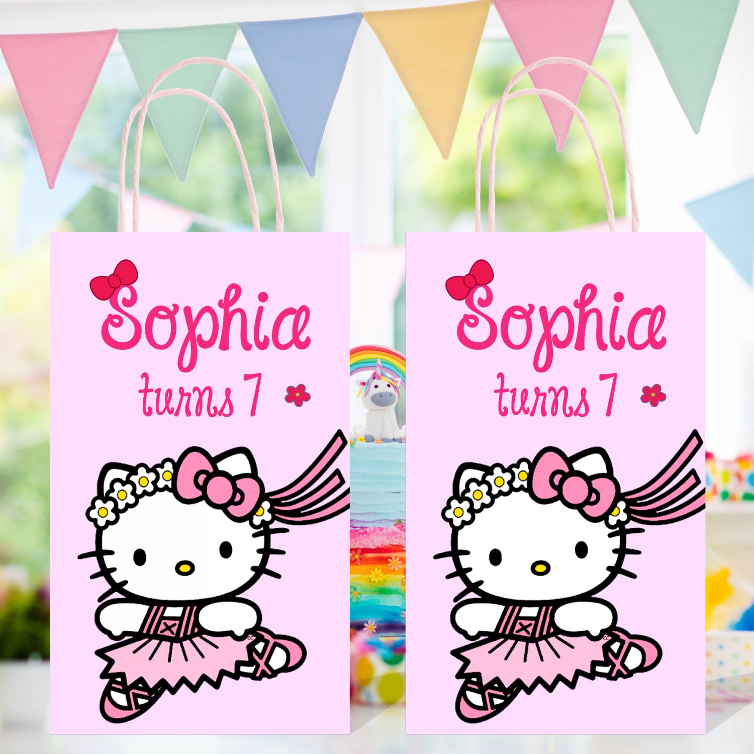 Personalized Hello Kitty Favor Loot Paper Bag Template Printable Digital Custom