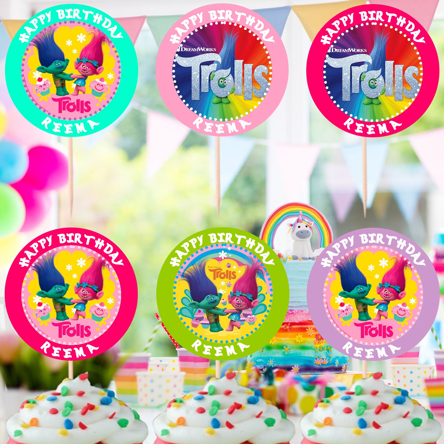 Personalized Trolls Cupcake Toppers Digital Printable