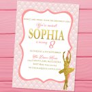 Ballerina Invitation Design 1 Princess Pink Gold Glitters Elegant Classic Ballet Dancer Dance