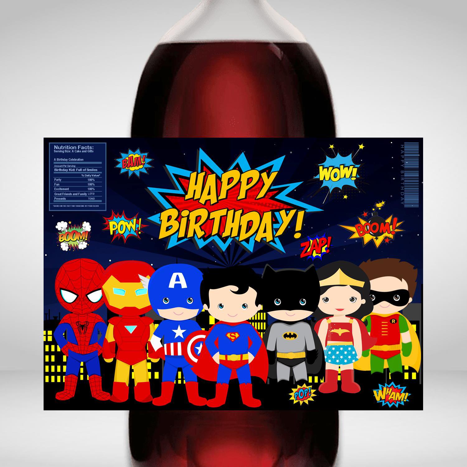 Superhero Design 1 2 Liter Bottle Label Wrapper Digital Instant Download  Printable