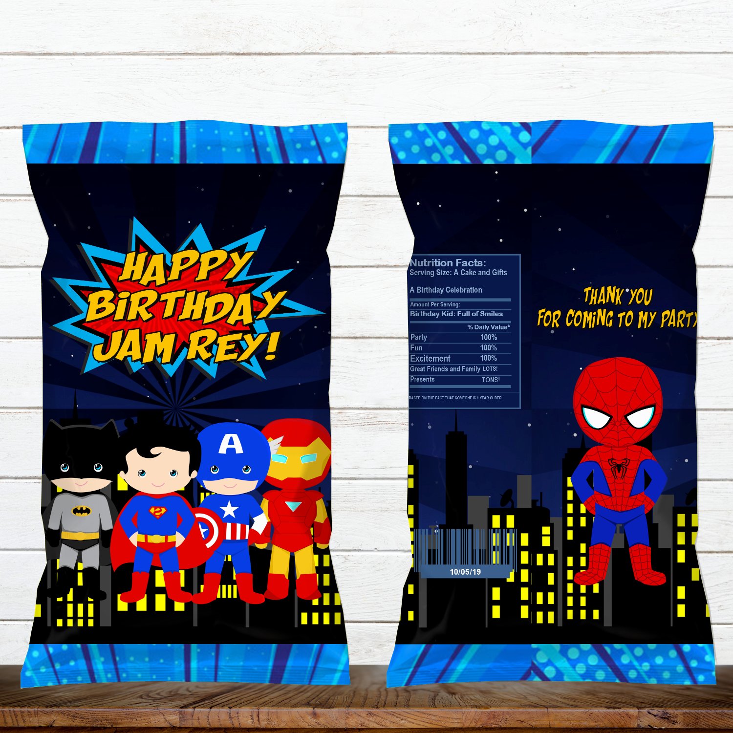 Personalized Superhero Comic D1 Chip Bag Wrapper Digital Printable chips birthday