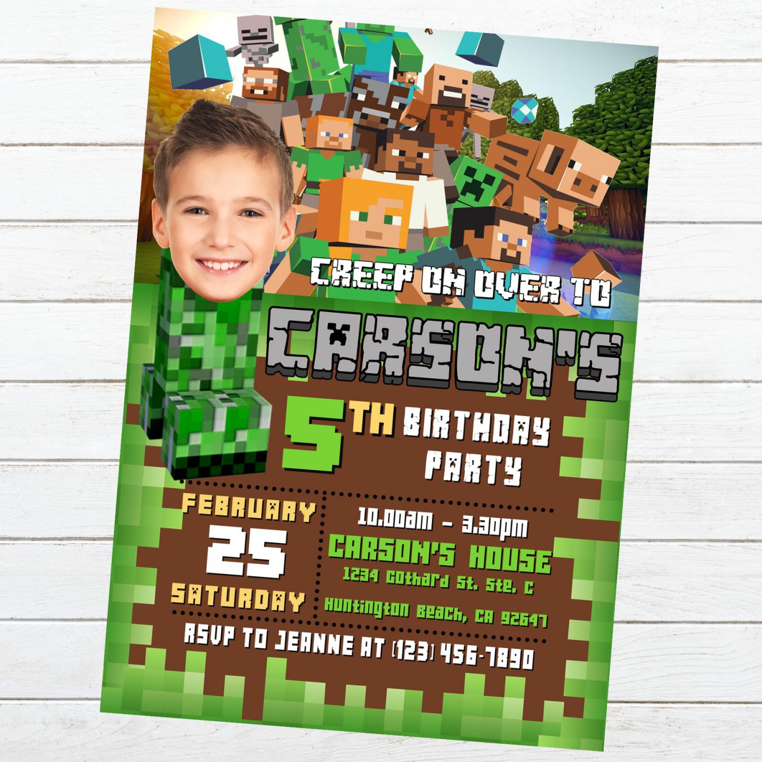 Personalized Mine Invitation Video Game Theme Digital Download ...