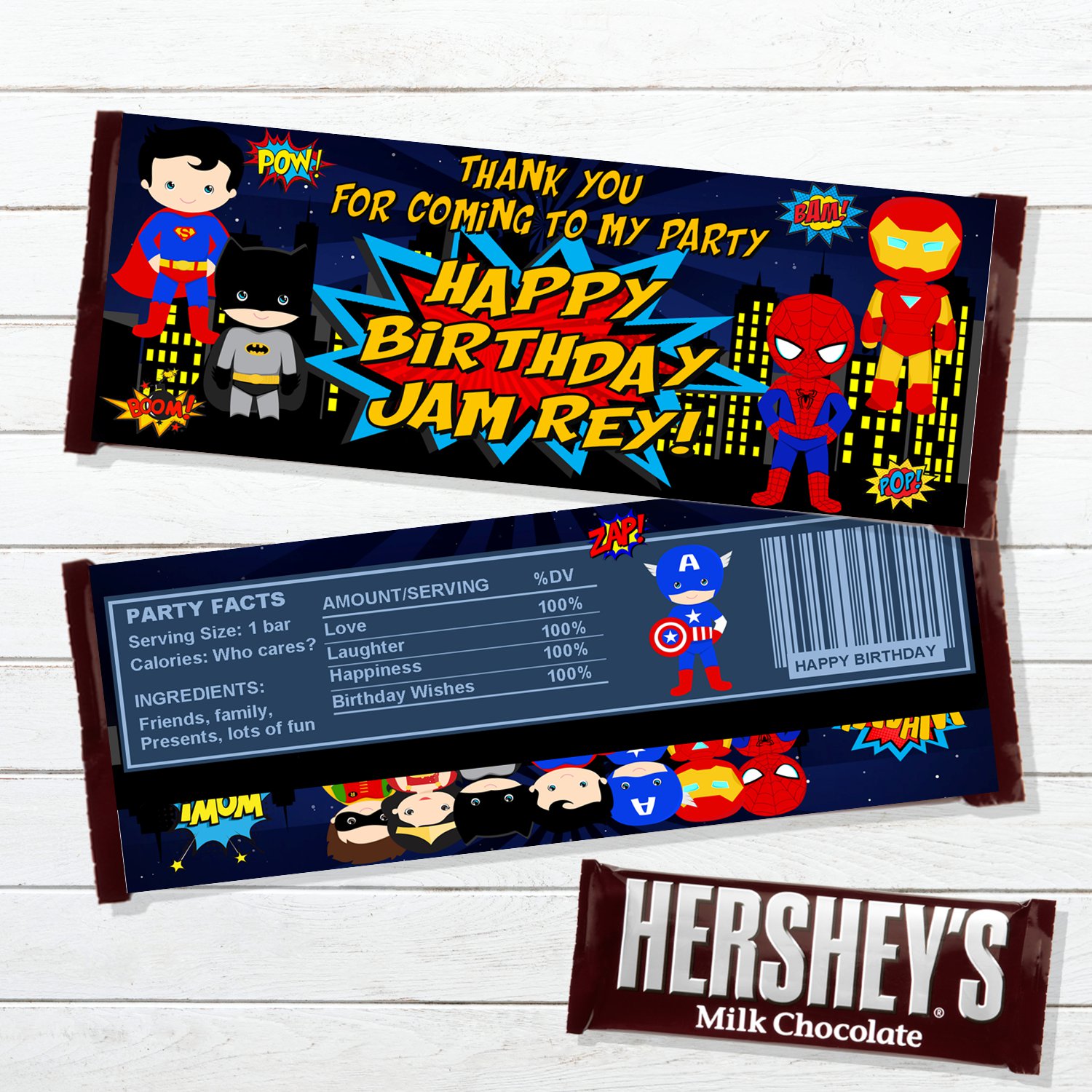 Personalized Superhero Comic Chocolate Wrappers Digital Printable Hershey's Bars Custom