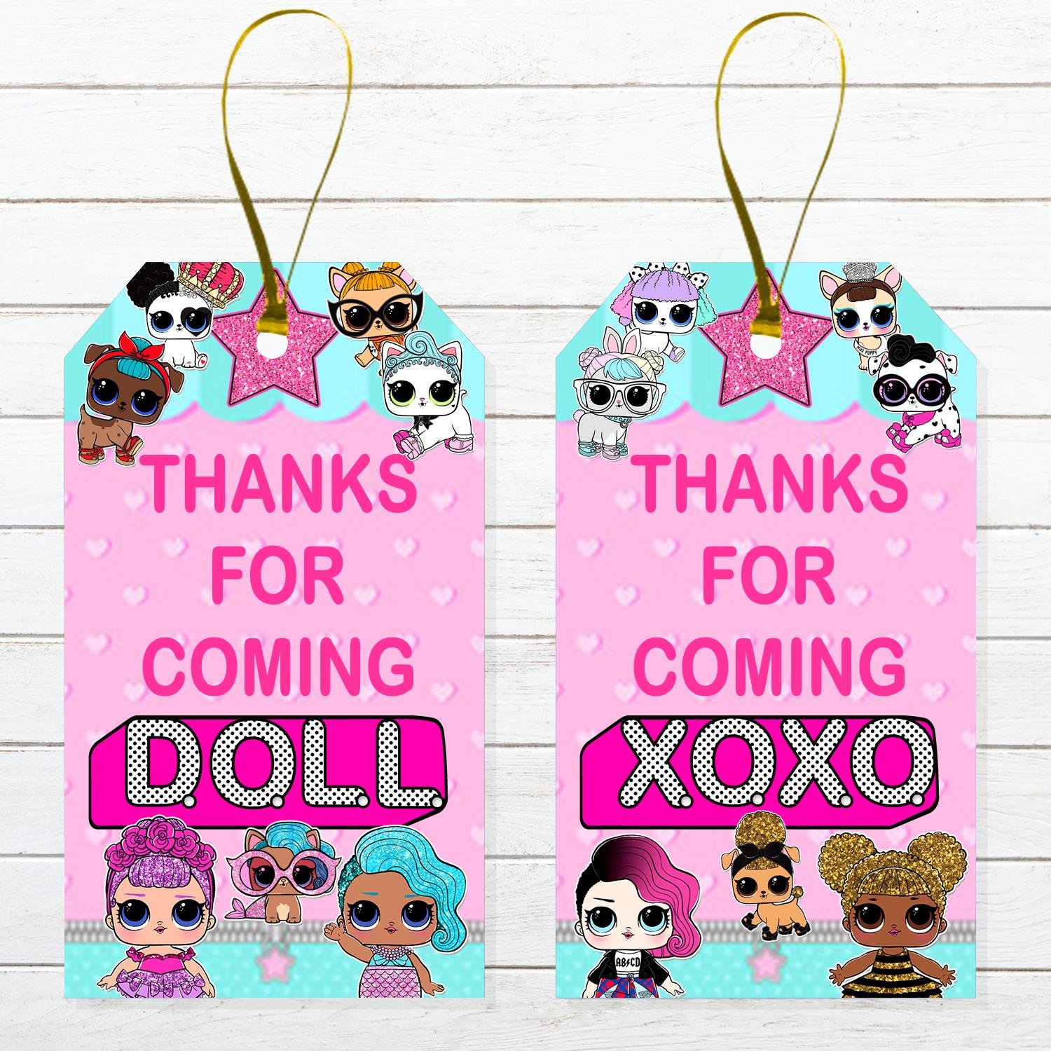 Instant Download Favor Tags Cute Dolls Birthday Party Printable Digital doll tag favors