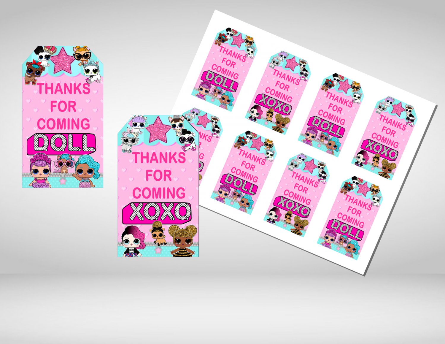 Instant Download Favor Tags Cute Dolls Birthday Party Printable Digital doll tag favors