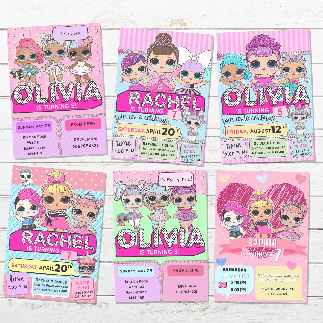 Personalized Invitation Cute Dolls Birthday Party Printable Digital doll custom invite doll