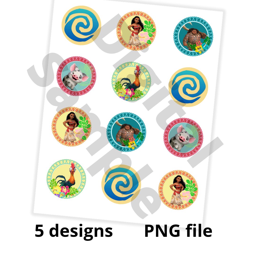 Moana Design#4 Instant Download Cupcake Toppers Birthday Party ...