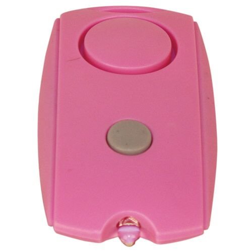 Pink Mini Personal Alarm with Keychain, LED flashlight, and Belt Clip