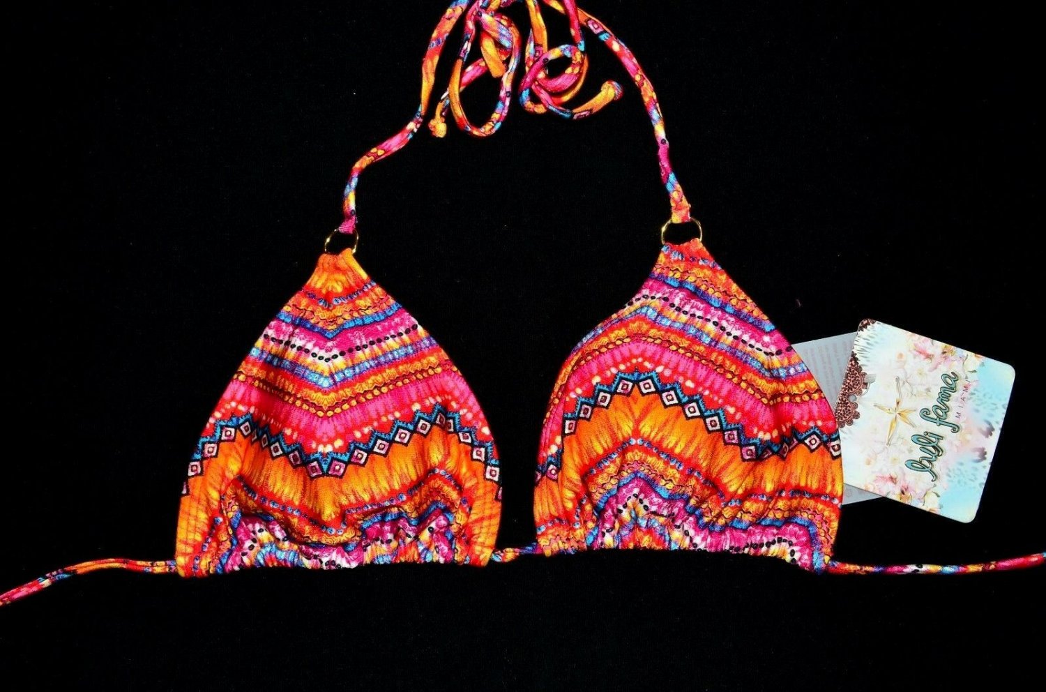 LULI FAMA Triangle Swim Bikini Top Small S NEW Red Orange Ron Y Paraiso ...