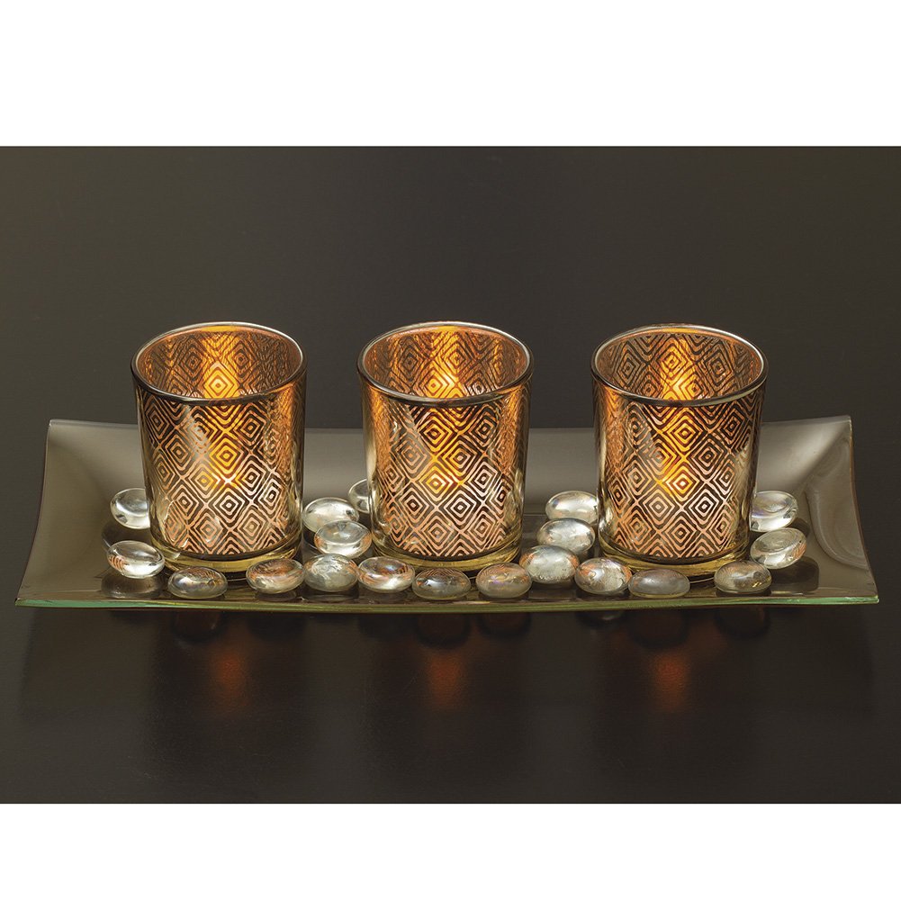 Decorative Glass Candle Holder Set with LED Tealights