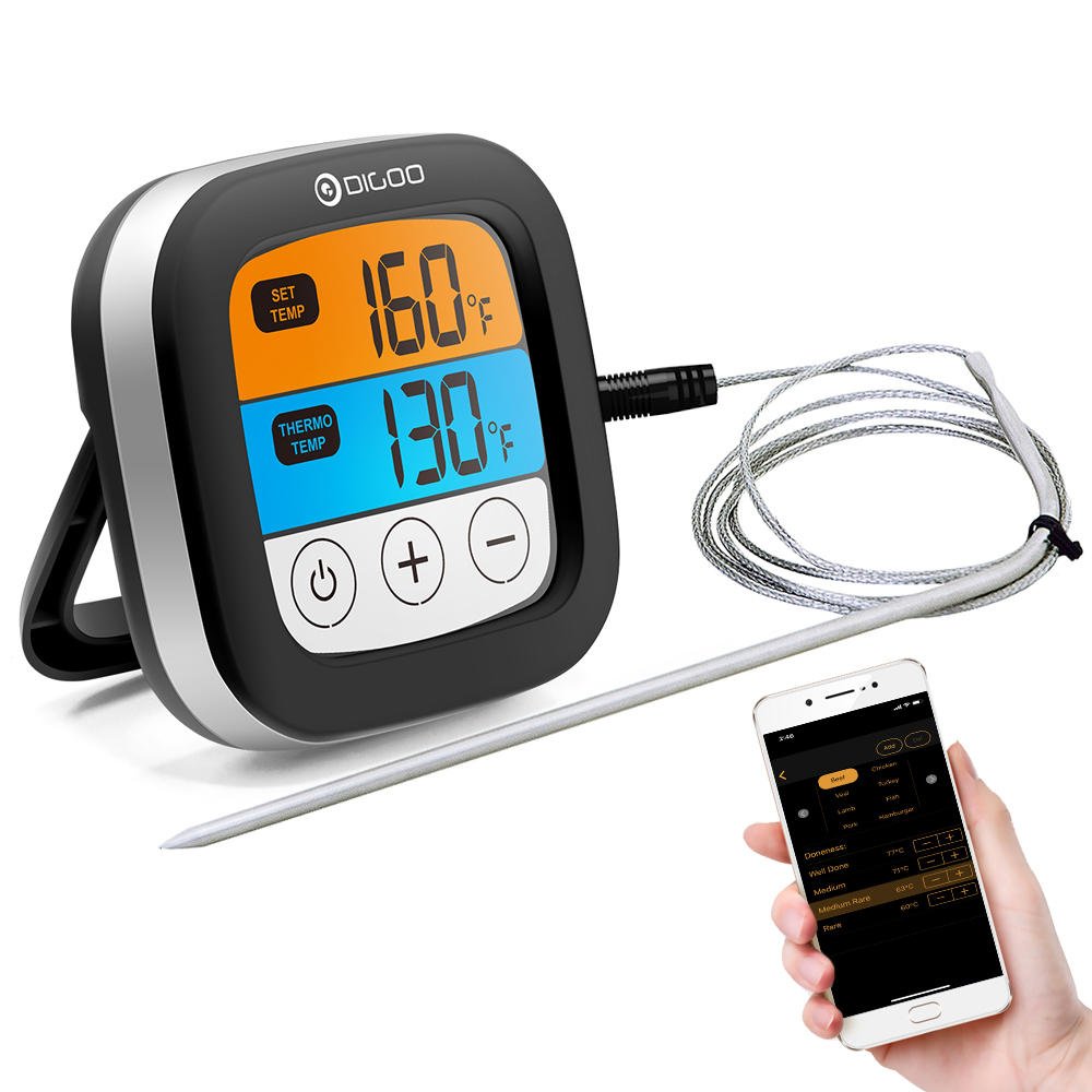 LED Touch Screen Digital Bluetooth Cooking Meat Thermometer with Stainless Steel