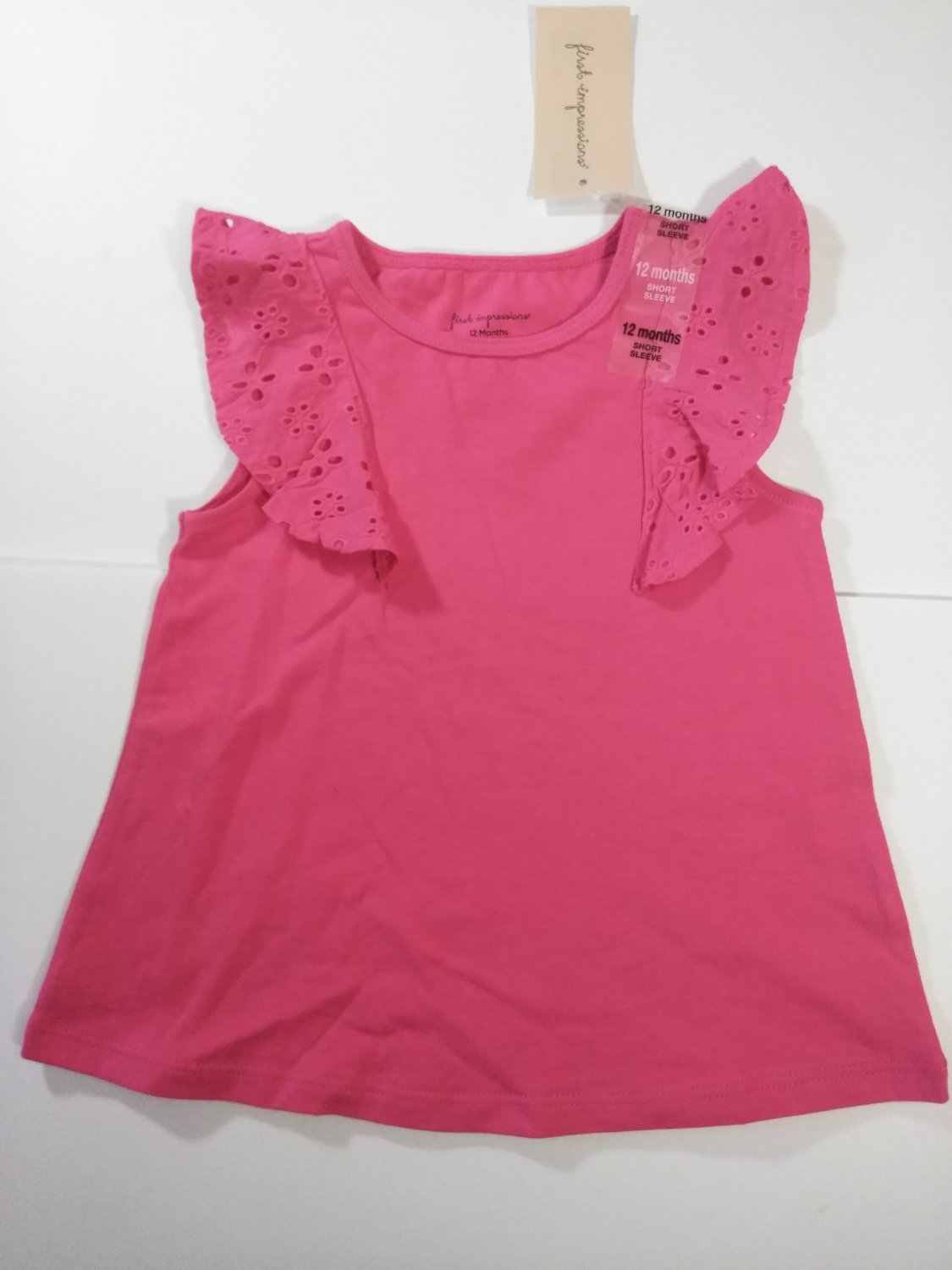 First Impression Baby Girl's Lace Knitted Short Sleeve Dress - Fiery Pink -6-9 M
