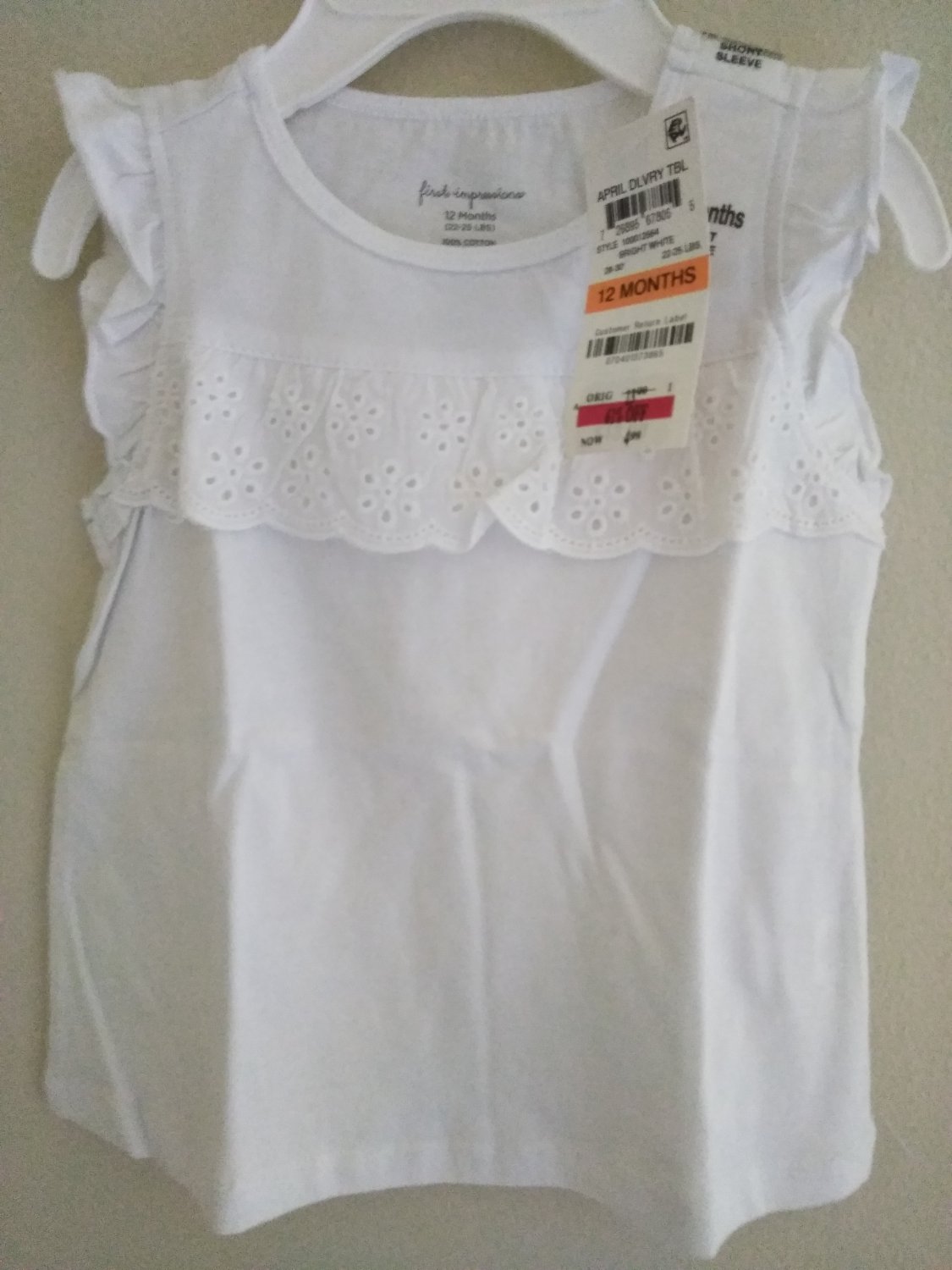 First Impression Baby Girl's White Short Sleeve Dress  3 - 24 Months
