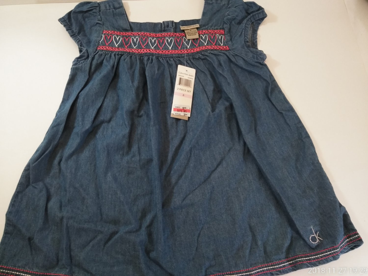 Calvin Klein Baby's Embroidered Blue  Denim Dress Size  3T / 5 / 6