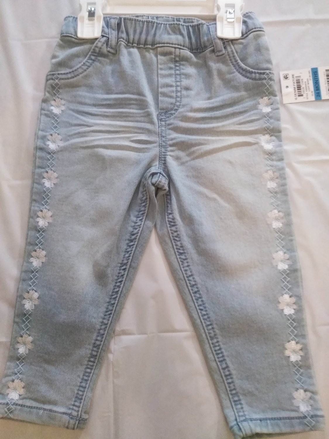 FIRST IMPRESSION BABY GIRL'S LIGHT WASH EMBROIDERED DENIM PANT - SIZE  6-24 M