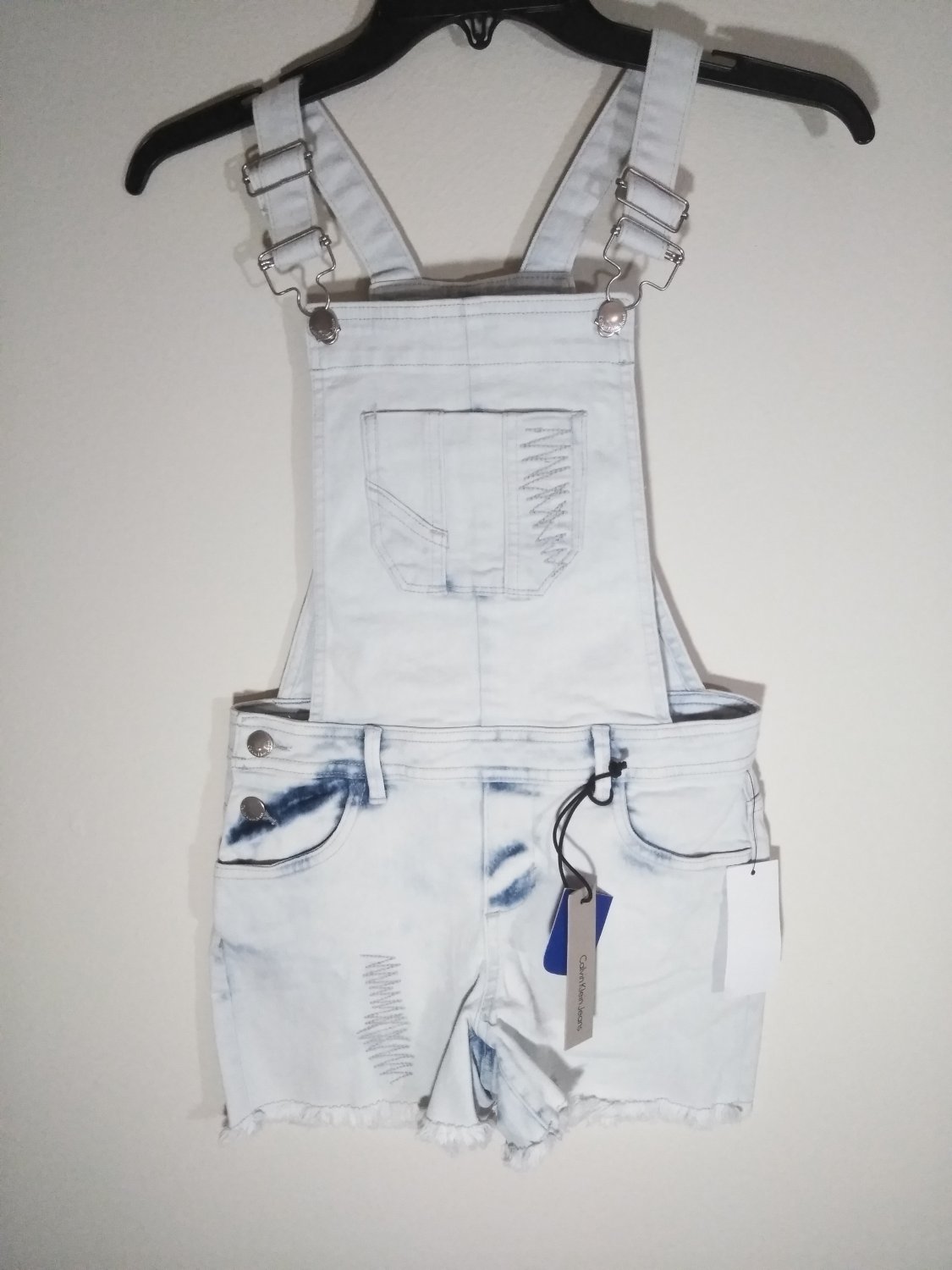 CALVIN KLEIN GIRL'S BIB OVERALL FADED JEANS SHORT - S/P(7)