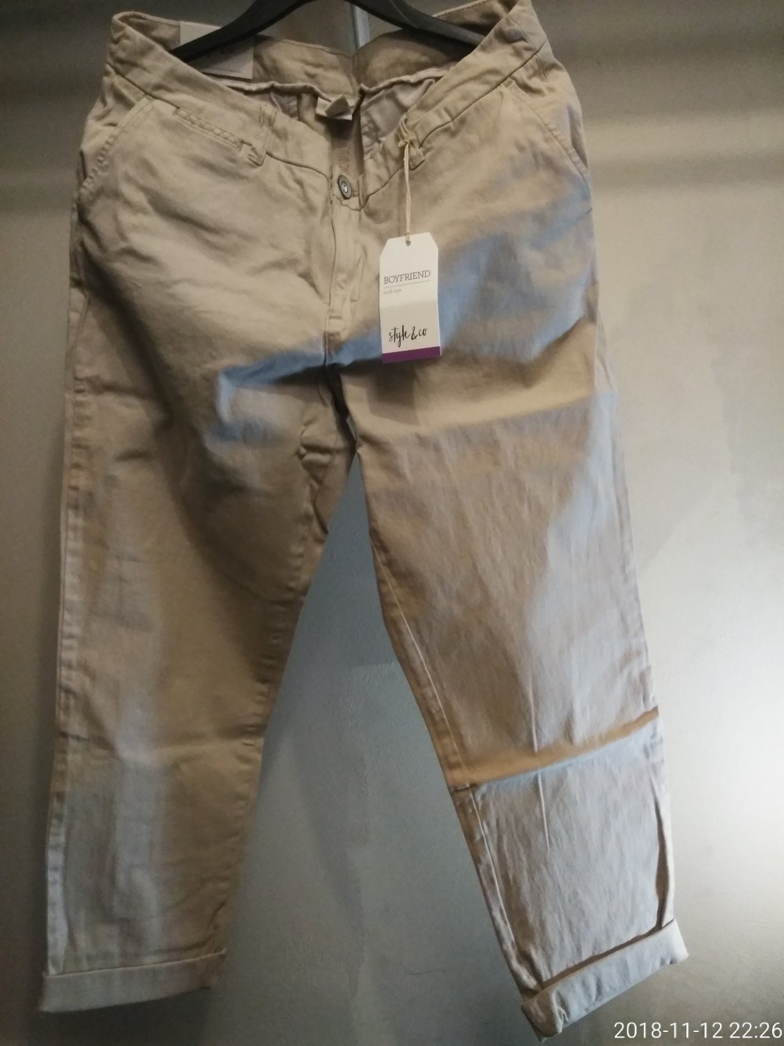 STYLE & CO WOMEN'S BOYFRIEND STONE WALL MID RISE TURN-UP PANT SIZE 12