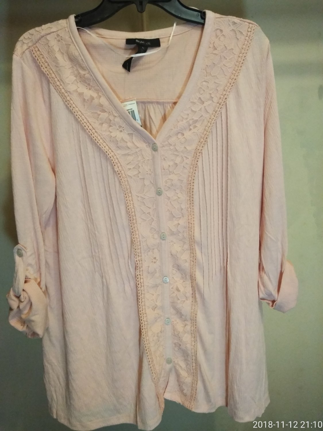 STYLE & CO WOMEN'S CRUSHED PETAL LACE KNITTED V-NECK TUNIC - XL