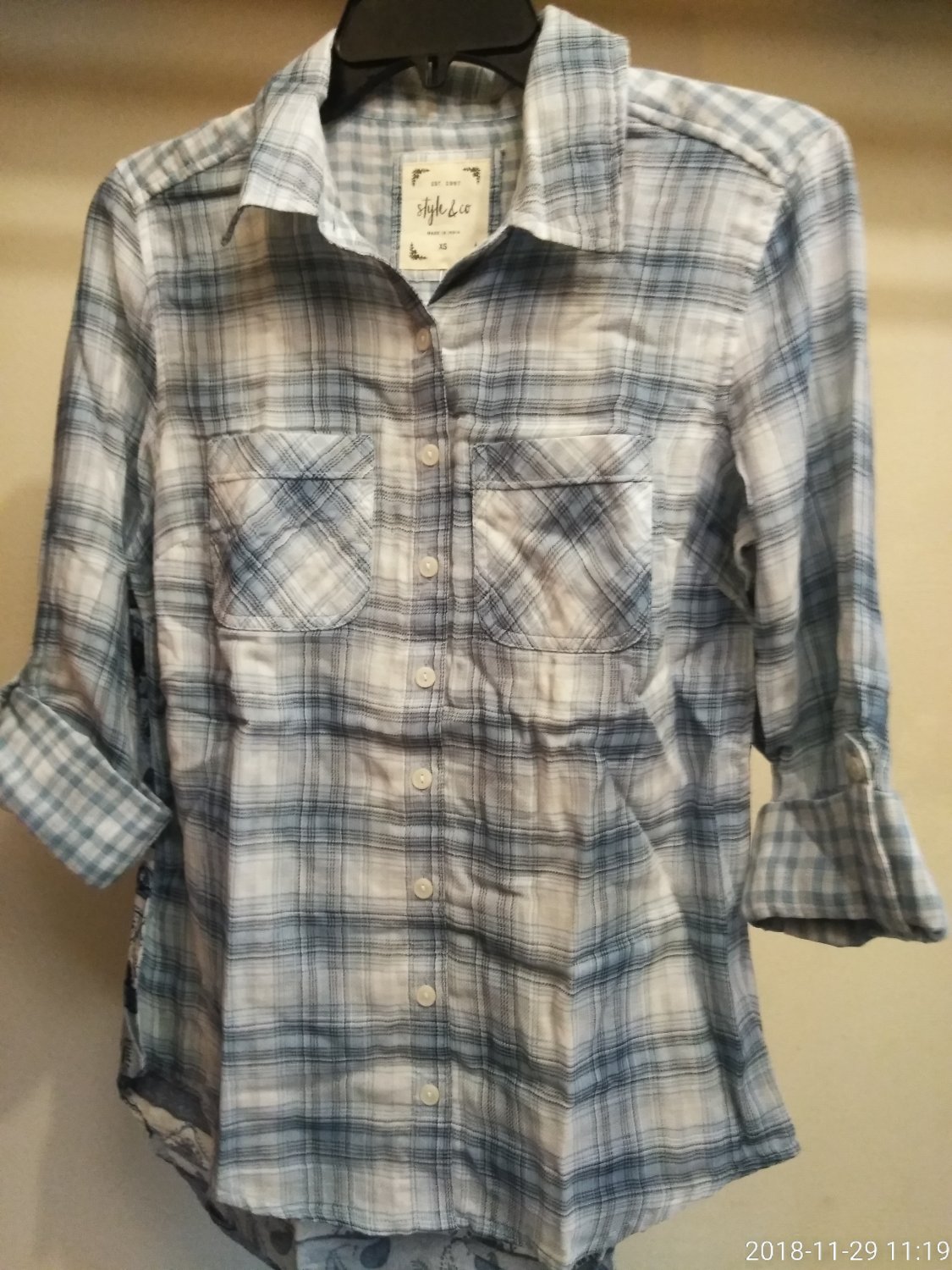 STYLE & CO WOMEN'S LONG SLEEVE BUTTON FRONT PRINT SHIRT-SIZE- X S