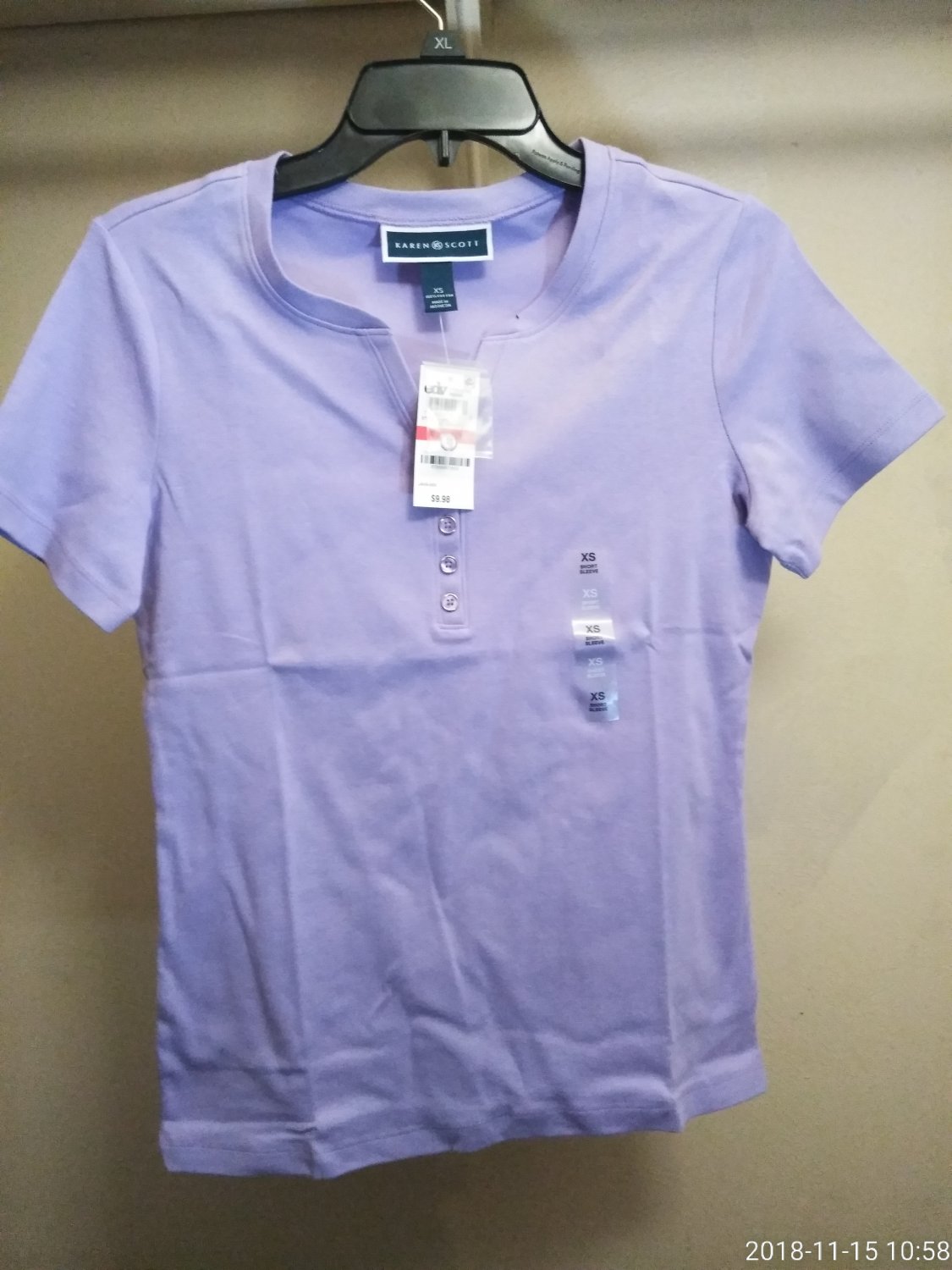 Karen  Scott Girl's Button Front Purple Tee Shirt size - XS