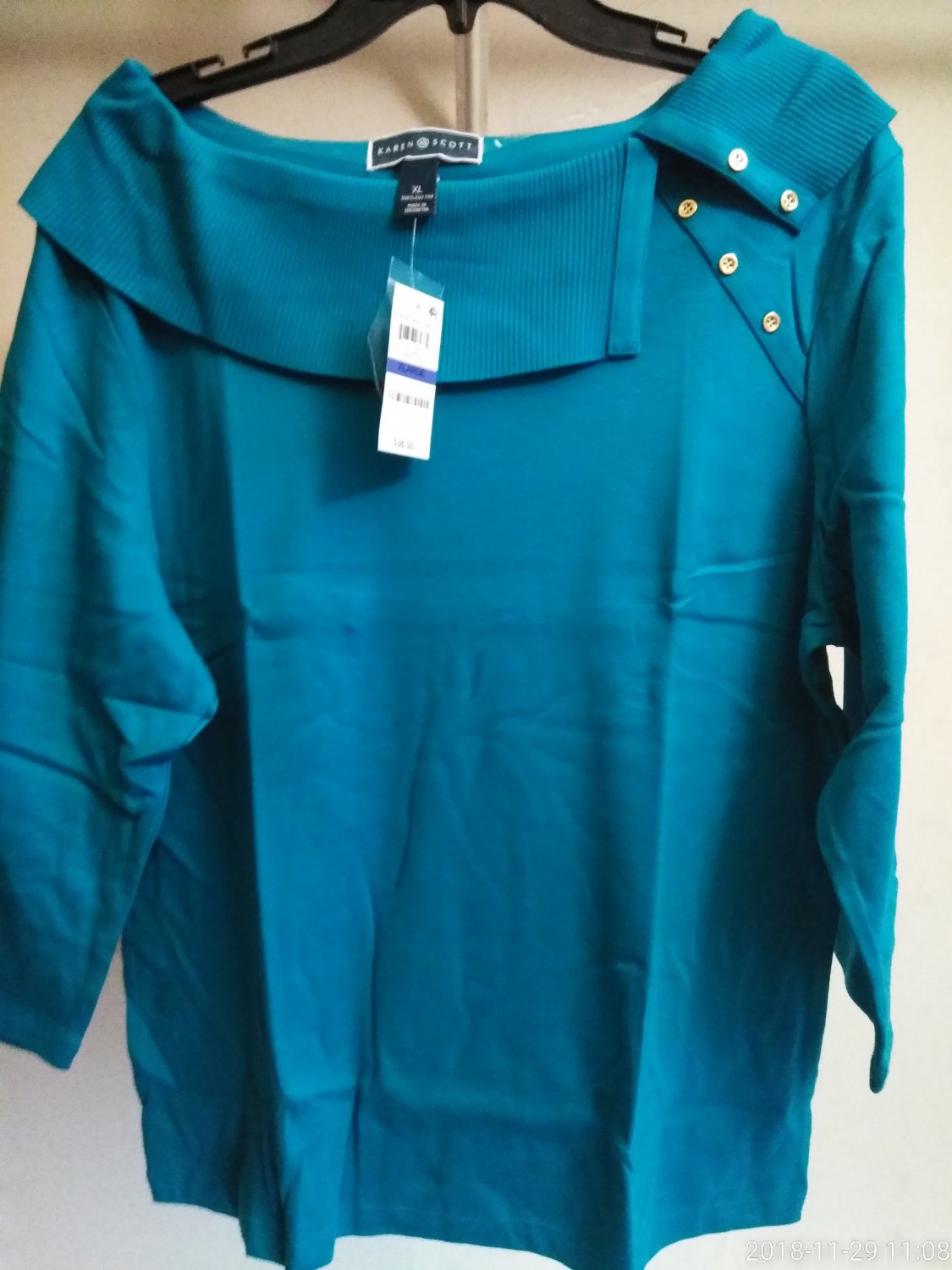 Karen Scott Women's Green  Shawl Boatneck Top  - XL