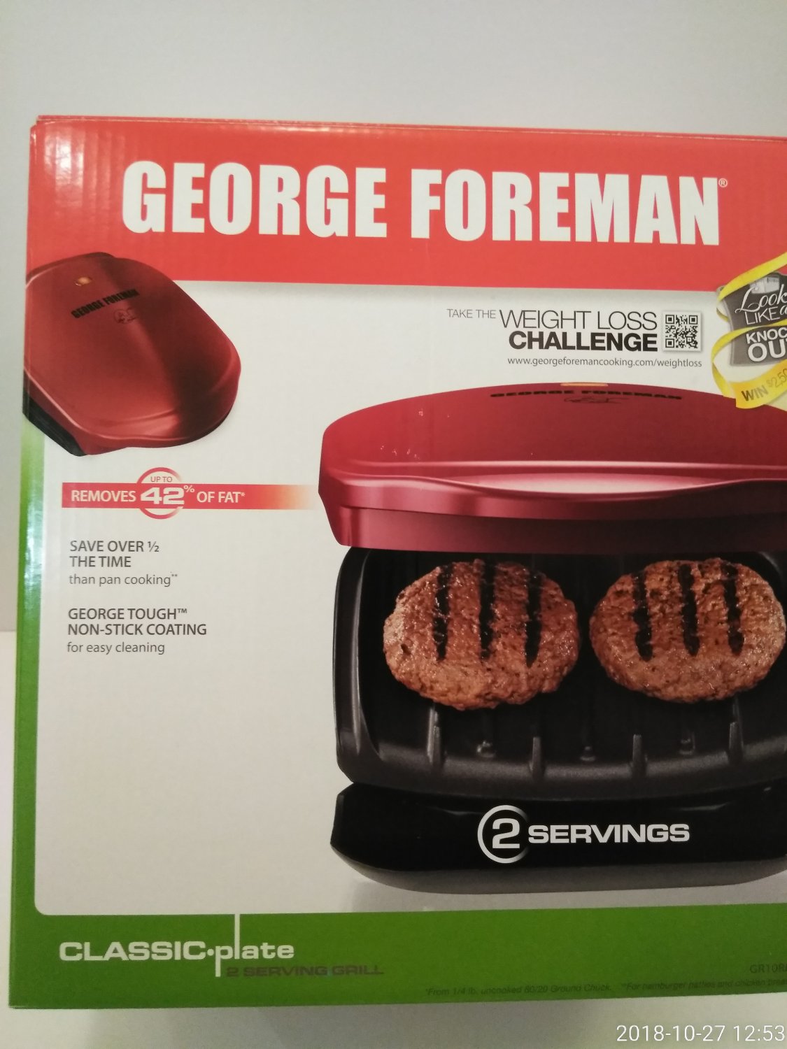 George Foreman Classic 2 Serving Fat Removing Grill
