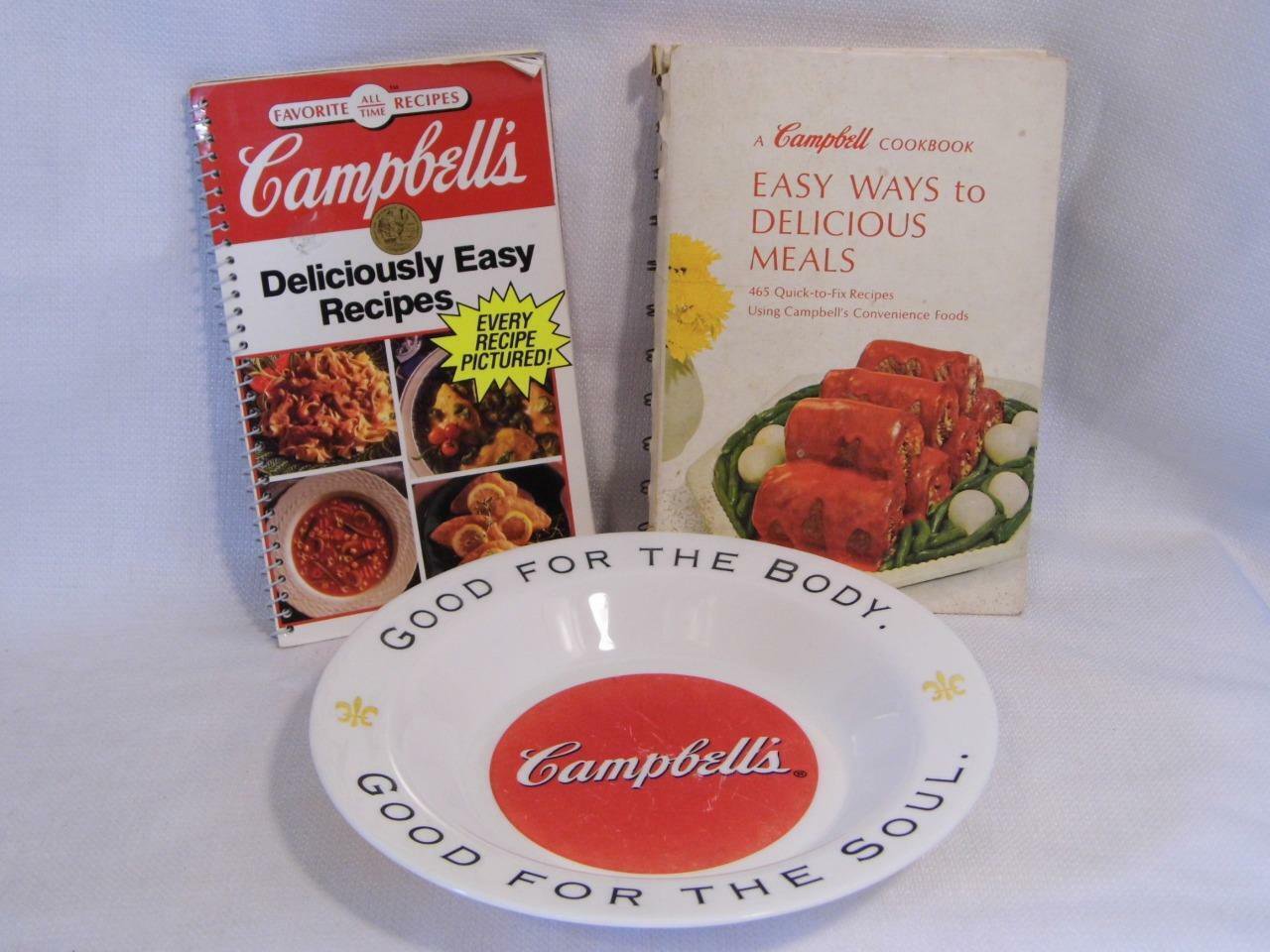 2 vintage advertising CAMPBELL'S SOUP recipe Cookbooks & milk glass