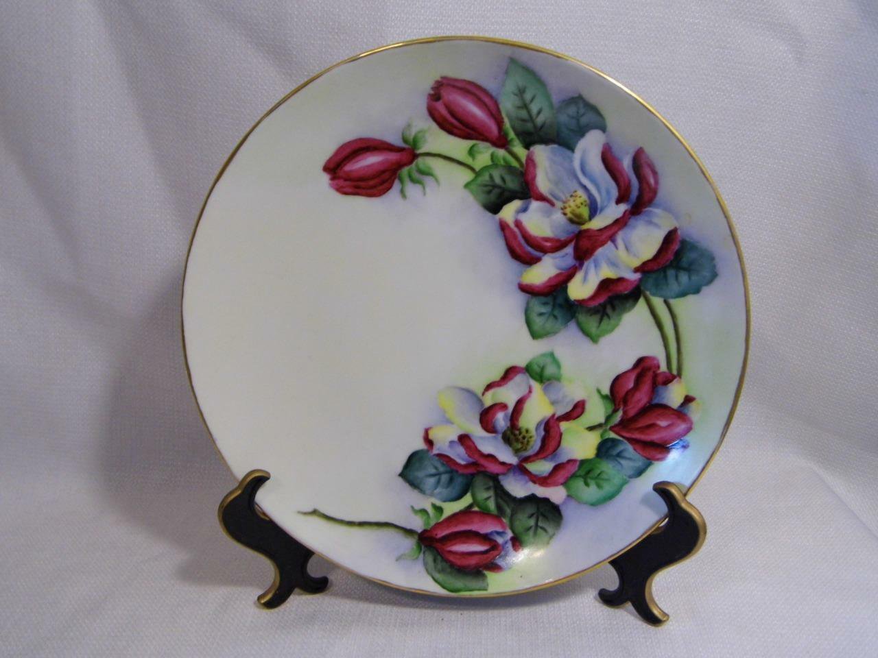 vintage 1950s China MAGNOLIA flowers, hand painted & signed collector 9