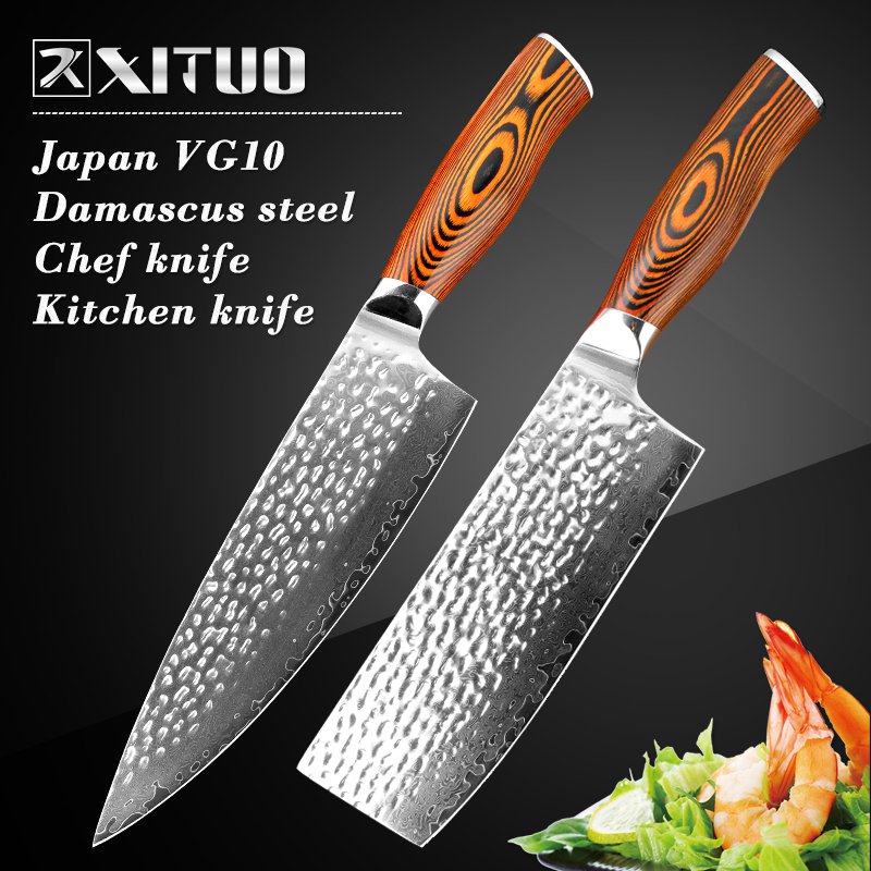 2 pcs Utility Chef Knives Damascus steel Santoku kitchen Knives
