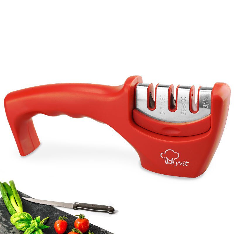 Knife Sharpener 3 stages Kitchen Knife Sharpening Stone Red