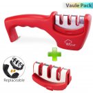 Knife Sharpener 3 stages Kitchen Knife Sharpening Stone Red+ Spare blade slot