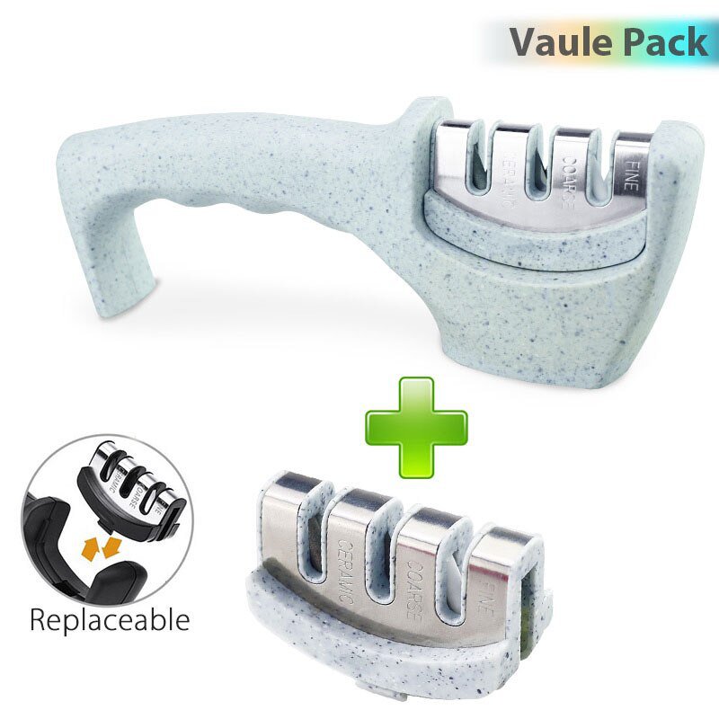 Knife Sharpener 3 stages Kitchen Knife Sharpening Stone Grey+ Spare blade slot