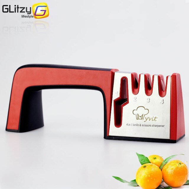 Knife Sharpener 4 Stage Professional Kitchen Sharpening Stone Scissors Grinder Knives Tungsten Red