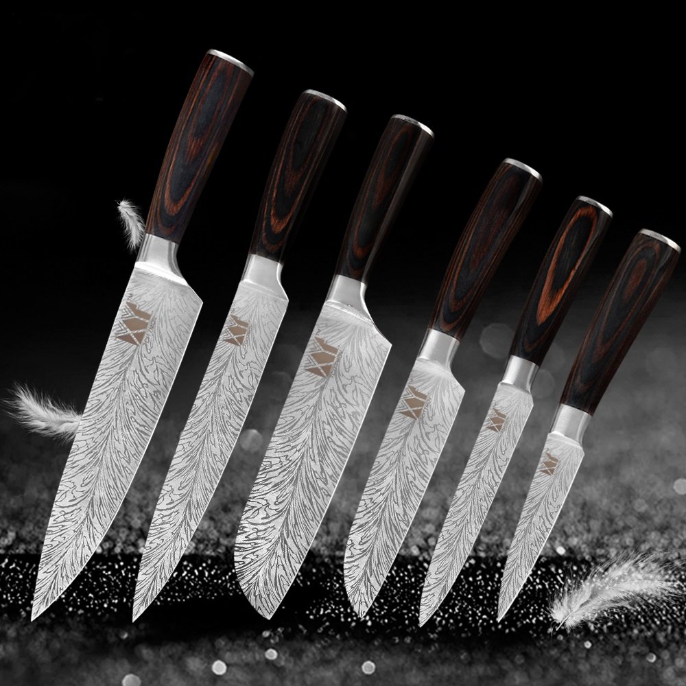 6 pcs Feather Pattern Stainless Steel Knife Kitchen Knife